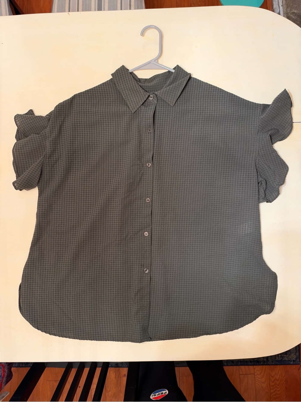 Max Studio Olive Green Short-Sleeve Button-Front Blouse